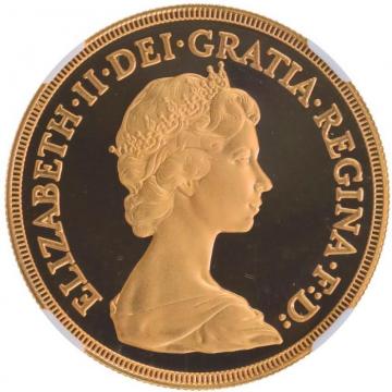 イギリス GREAT BRITAIN 1981年銘 5ポンド金貨 エリザベス女王ヤングバスト NGC PF69UC　発行5400枚レア