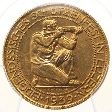 スイス-ルツェルン 1939年 射撃祭シリーズ 100フラ金貨 発行6000枚 PCGS MS62