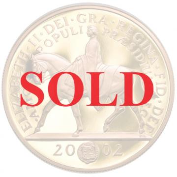 イギリス 2002年 5ポンドプルーフ金貨エリザベス2世即位50年 「馬上の女王」 共箱　COA　FDC完全未使用