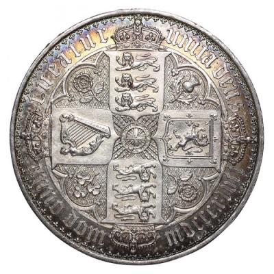 【値下げしました】イギリス1847年ビクトリアヴィクトリア　ゴチックゴシッククラウン銀貨プルーフ　Undecimo on edge　美麗トーン