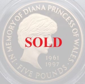 イギリス1999年　エリザベス5ポンドプルーフ金貨　ダイアナ追悼　PR67DCAM