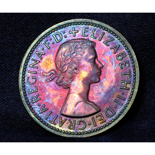 イギリス　1970年銘ハーフペニー　プルーフ 銅貨 エリザベス　夕陽のよう