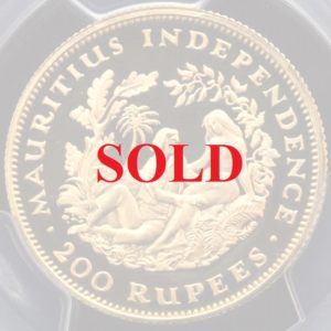 イギリスモーリシャス1971年200ルピー金貨エリザベスPR69DC発行750枚最高鑑定